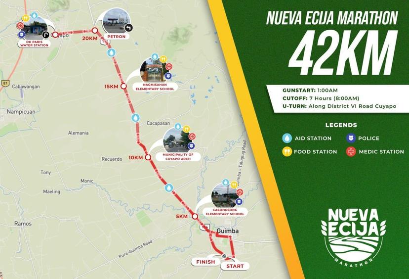 Race route map for Nueva Ecija Marathon 2025